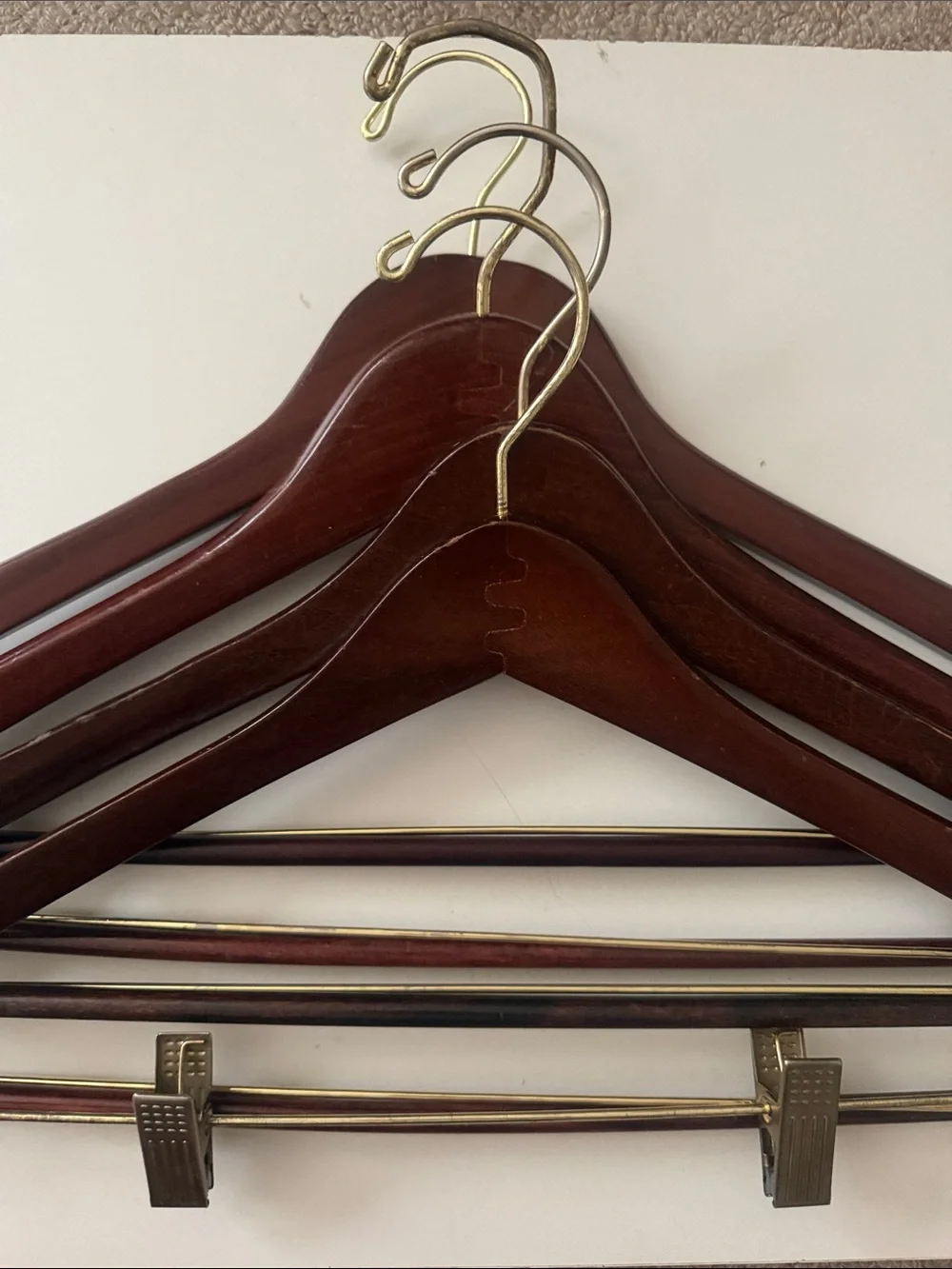 Premium Wooden Clothes Hangers with Pants Clips - Dark Brown